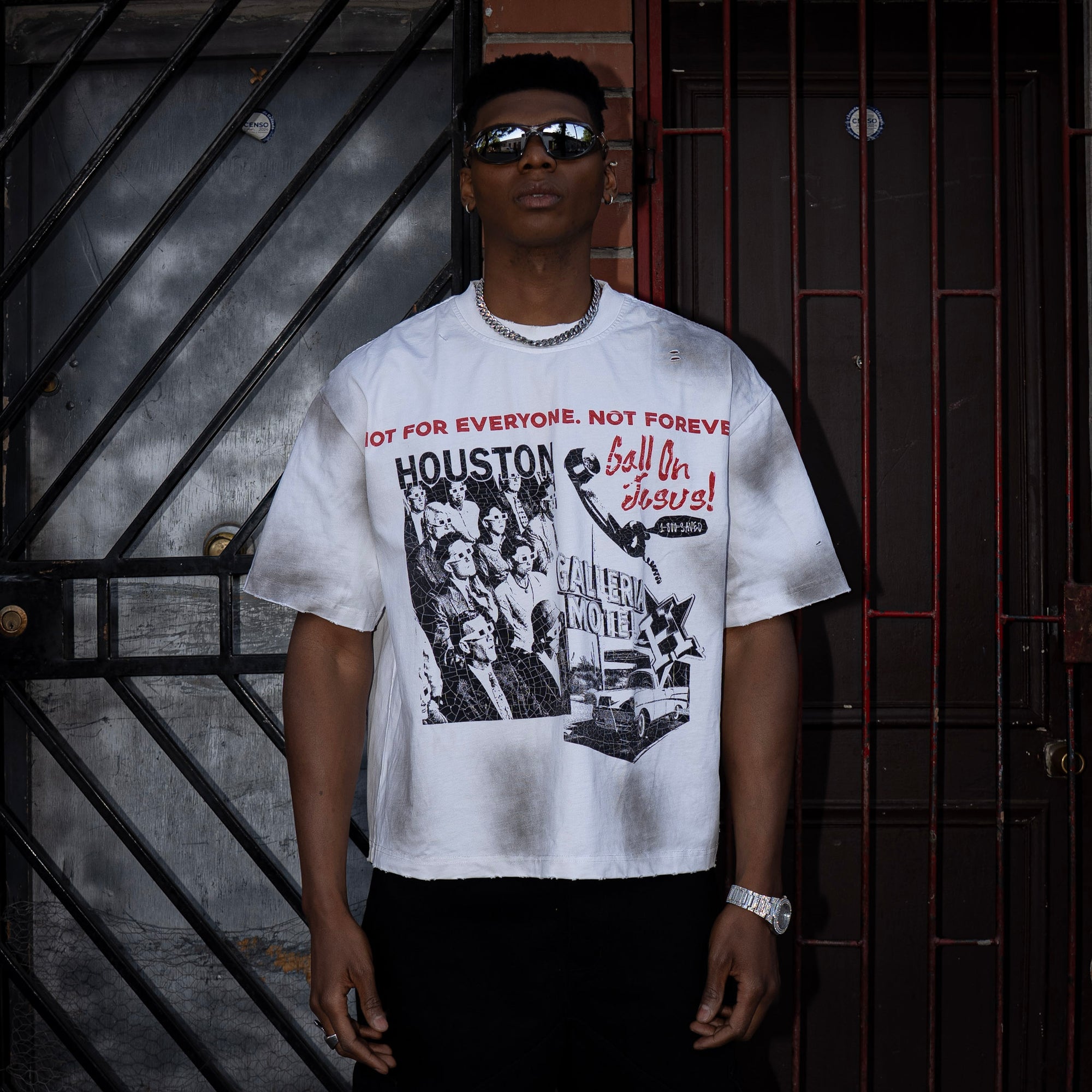 Houston White Distressed Tee